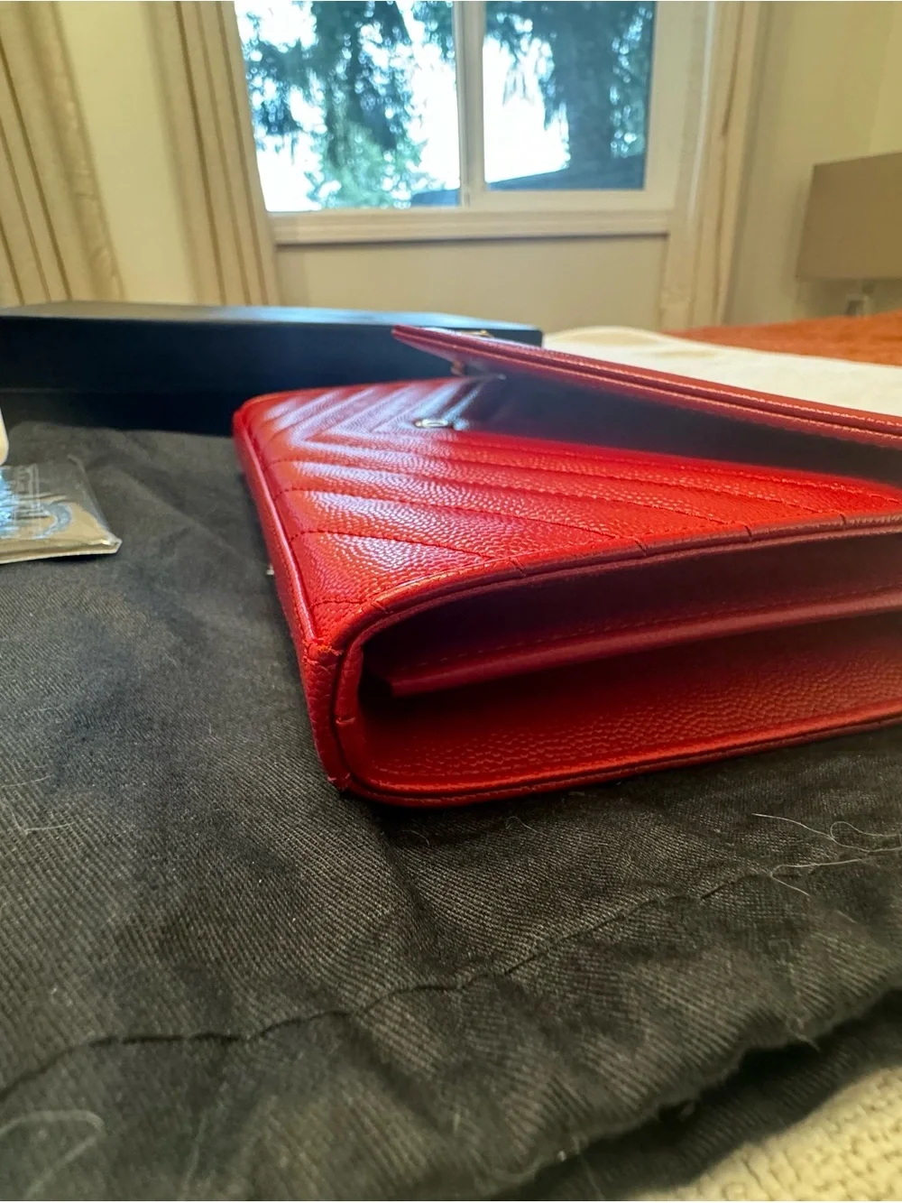 Saint Laurent Red Quilted Leather Envelope Wallet with Gold YSL